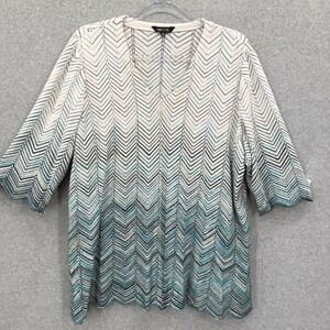 MISOOK Women's Knit V-Neck Chevron Print Blouse Top Size‎ XL